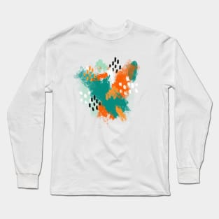 Grunge Brush Strokes in Orange + Teal Long Sleeve T-Shirt